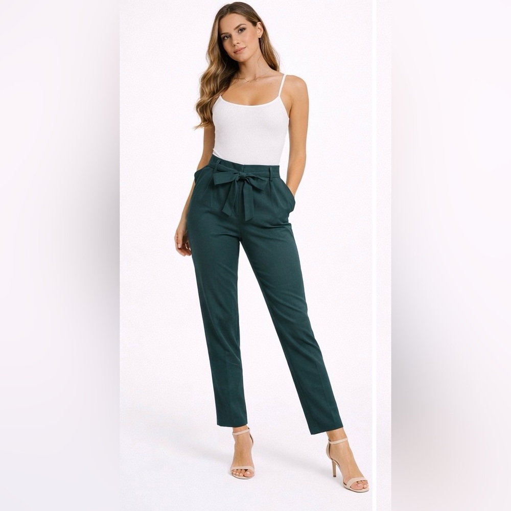 One by sister One Teal High Waist Tie Belt Pants Size S/P